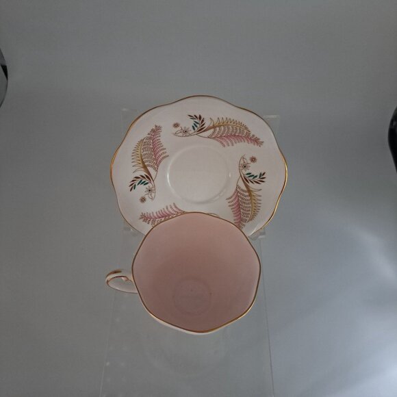 Allegro Vintage Pink Bone China Teacup & Saucer Set Gold Trim England - Picture 7 of 16